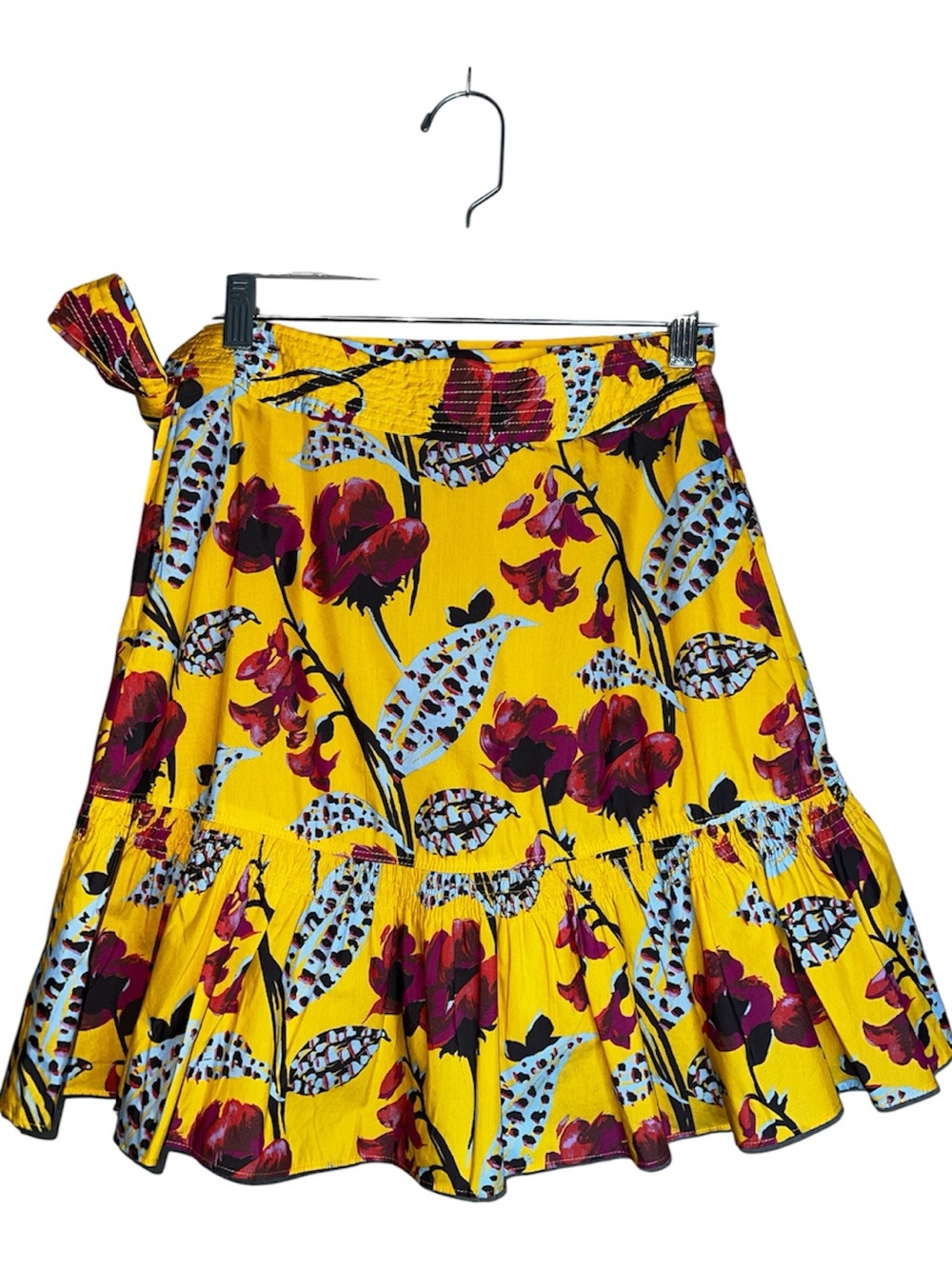 A.L.C. Hampton Yellow Floral Print Poplin Wrap Mini Skirt Sz 0 - Picture 9 of 12